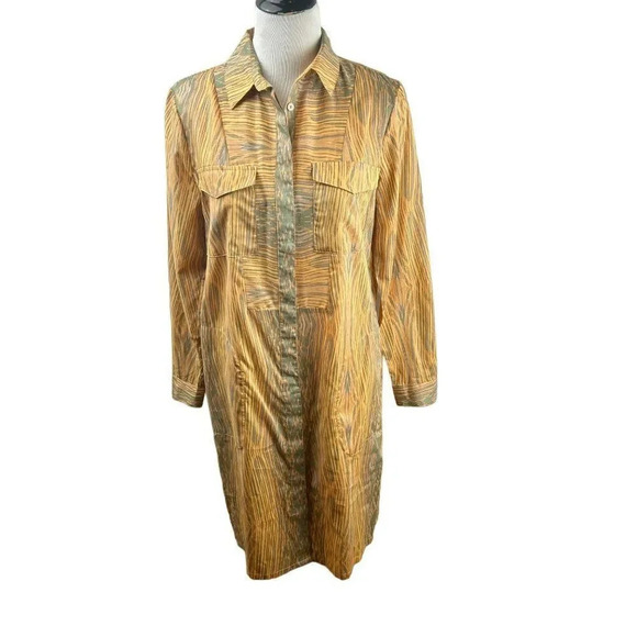 Derek Lam X Design Nation Shirt Dress Medium Woodgrain Print Long Sleeve Orange - Picture 1 of 12